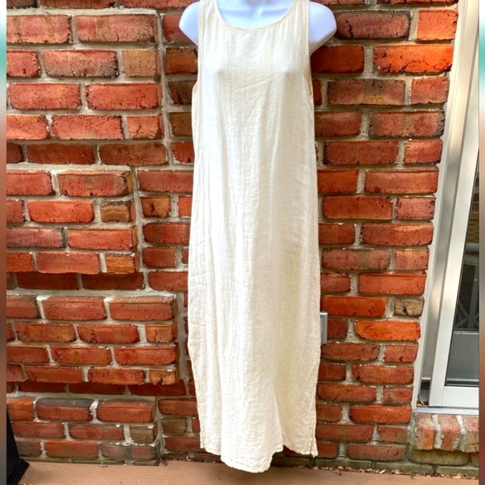 100% Linen Elegant Cream Maxi Dress